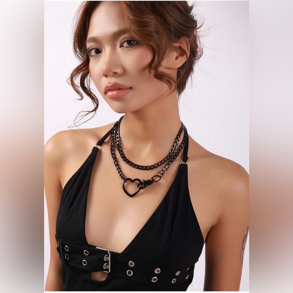 NWT Sacina Gothic Red Heart Black Chain Necklace Gothic Emo Punk Adjustable - Picture 3 of 12